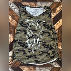No Boundaries Green Camouflage Tank Top with Dreamcatcher Design
